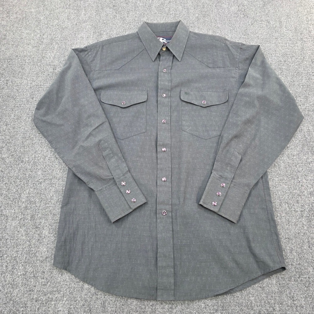 Men's Medium Resistol Western Shirt Gray Long Sleeve Snap Button Cowboy